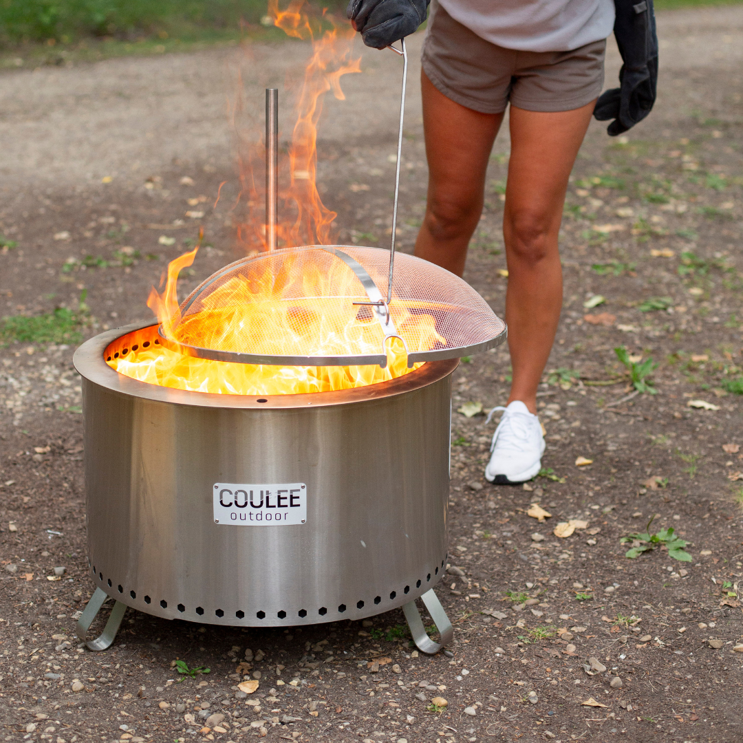 CouleeYard™ 19 Essential Bundle - Smokeless Fire Pit, Spark Screen, Ash Scoop, Fabric Cover